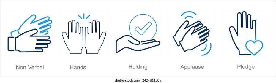 A set of 5 Hands icons as non verbal, hands, holding