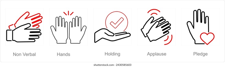 A set of 5 Hands icons as non verbal, hands, holding