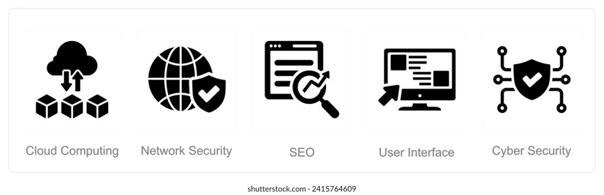 A set of 5 Hard Skills icons as cloud computing, network security, seo