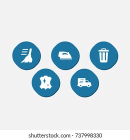 Set Of 5 Harvesting Icons Set.Collection Of Shipping, Iron, Garbage Container And Other Elements.