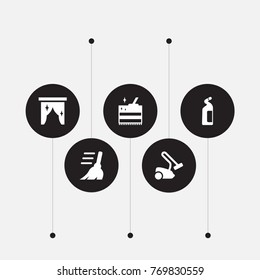 Set Of 5 Harvesting Icons Set.Collection Of Hoover, Broom, Cleaning And Other Elements.