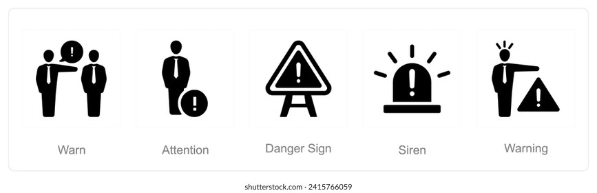 A set of 5 Hazard Danger icons as warn, attention, danger sign