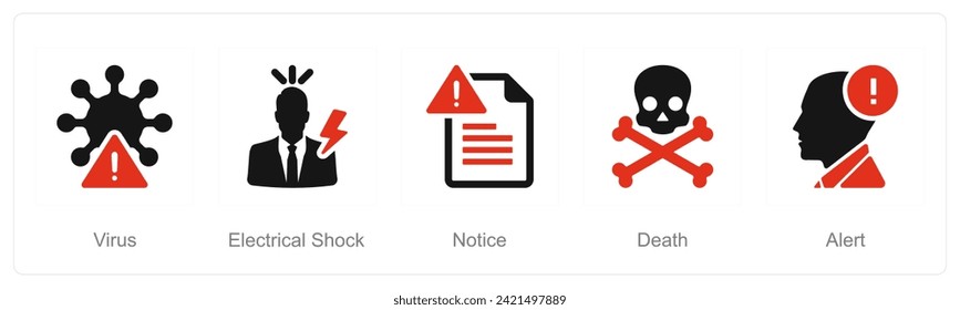 A set of 5 Hazard Danger icons as virus, electrical shock, notice