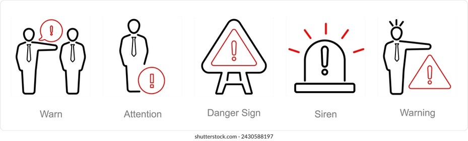 A set of 5 Hazard Danger icons as warn, attention, danger sign