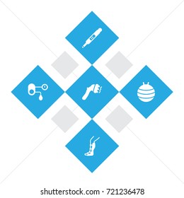 Set Of 5 Healthy Icons Set.Collection Of Splint, Pregnancy, Pilates And Other Elements.