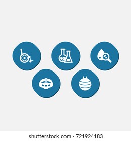 Set Of 5 Healthy Icons Set.Collection Of Blood Analysis, Pilates, Handicapped Elements.