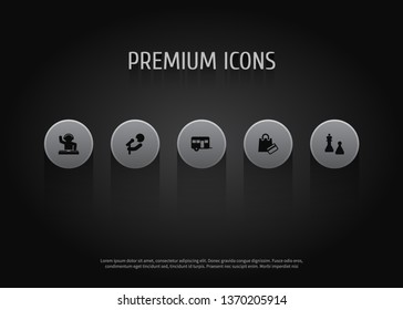 Set of 5 hobbie icons set. Collection of dj, musician, camping and other elements.