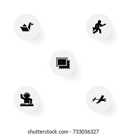 Set Of 5 Hobbie Icons Set.Collection Of Disco, Playing, Collecting And Other Elements.