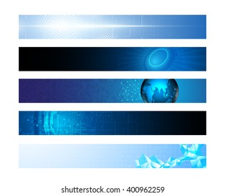 Set Of 5 Horizontal Banner Innovation Hi Tech Concept