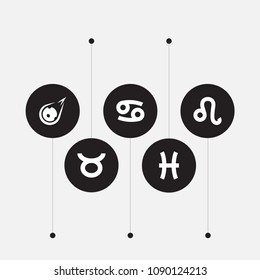 Set of 5 horoscope icons set. Collection of asteroid, cancer, leo and other elements.