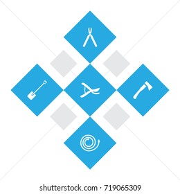 Set Of 5 Horticulture Icons Set.Collection Of Garden Hose, Shears, Axe And Other Elements.