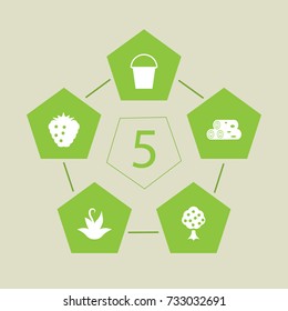 Set Of 5 Household Icons Set.Collection Of Raspberry, Garden, Bucket And Other Elements.