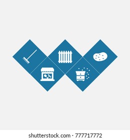 Set Of 5 Household Icons Set.Collection Of Store, Fence, Beehive And Other Elements.