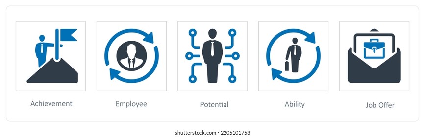 A set of 5 Human Resource icons such as achievement, employee and ability