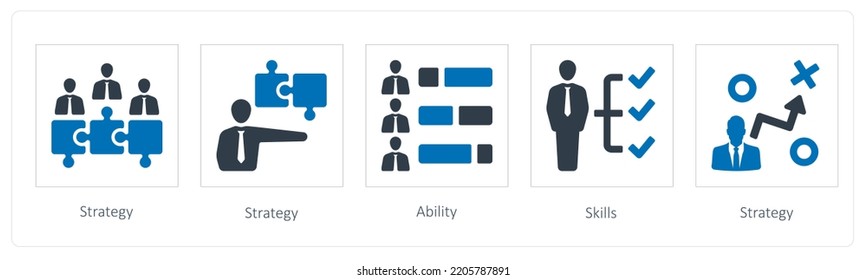 Un conjunto de 5 íconos de Recursos Humanos como estrategia, capacidad y habilidades