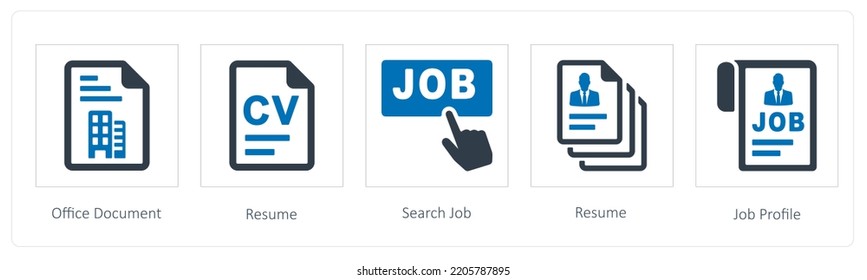 A set of 5 Human Resource icons such as Office Document, Resume, search job