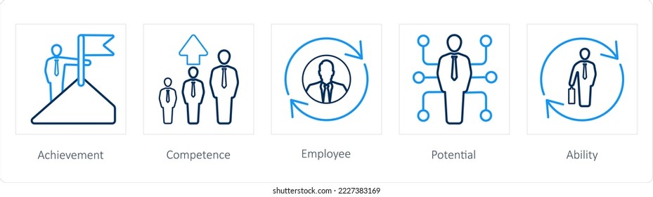 Un conjunto de 5 íconos de recursos humanos, como logros, competencia