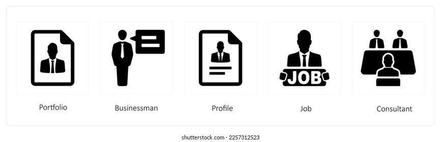 A set of 5 Human resource icons such as portfolio, businessman and profile