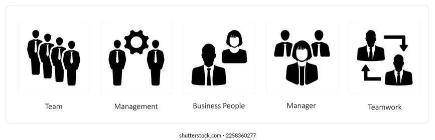 A set of 5 Human Resource icons such as team, management and business people