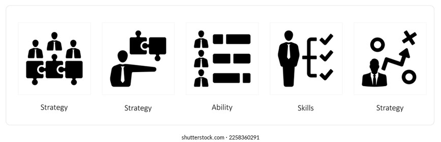 A set of 5 Human Resource icons such as strategy, ability and skills