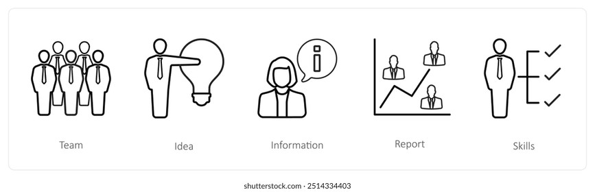 A set of 5 human resource icons such as team, idea, information