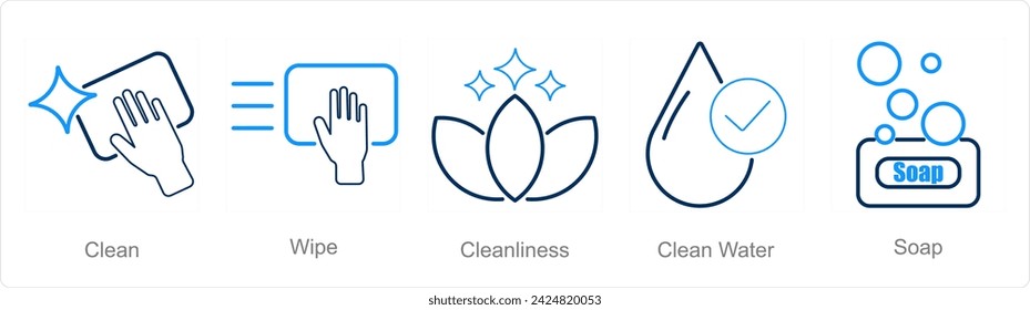 A set of 5 Hygiene icons as clean, wipe, cleanliness
