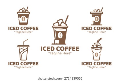 A set of 5 iced coffee logo designs made for modern beverage and coffee brands. Suitable for café branding, packaging, and drink business identity.