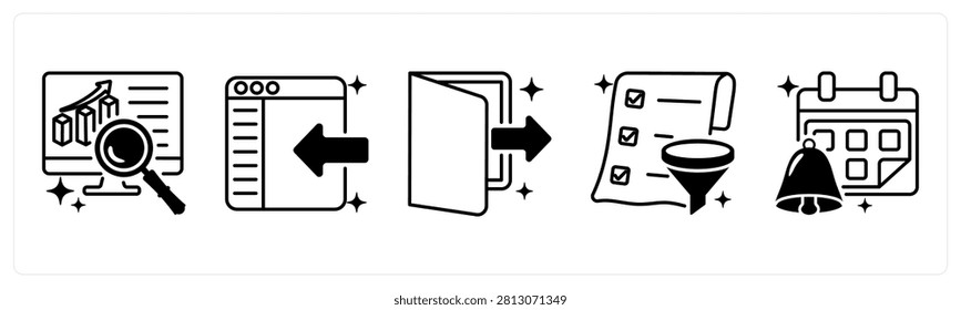 A set of 5 icons as dashboard, layout, sidebar