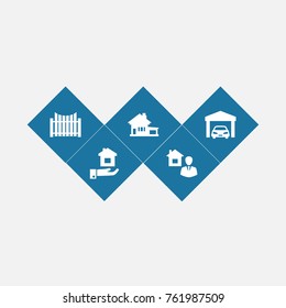 Set Of 5  Icons Set.Collection Of Barrier, Property, Car And Other Elements.