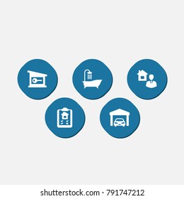 Set Of 5  Icons Set.Collection Of Option, Lock, Car And Other Elements.