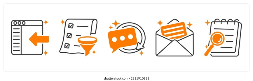 A set of 5 icons as sidebar, filter list, reply
