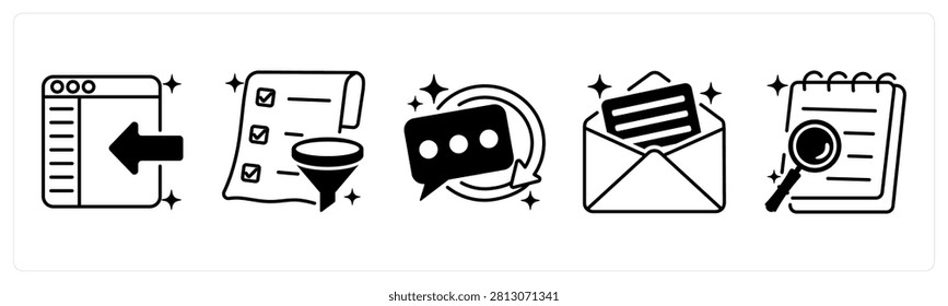 A set of 5 icons as sidebar, filter list, reply
