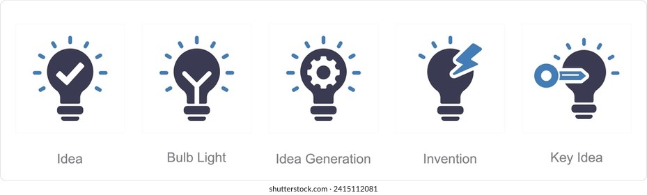 Un conjunto de 5 íconos de Idea como idea, bombilla, generación de ideas