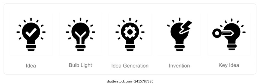 Un conjunto de 5 íconos de Idea como idea, bombilla, generación de ideas