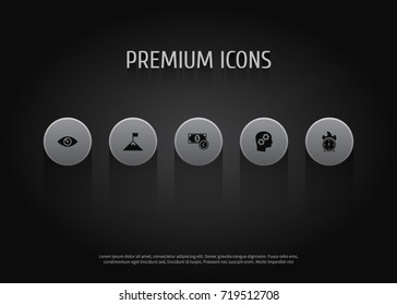 Set Of 5 Idea Icons Set.Collection Of Achievement, Time In Fire, Vision And Other Elements.