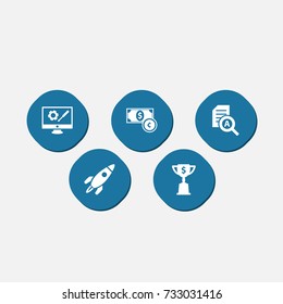Set Of 5 Idea Icons Set.Collection Of Rocket, Repair Service, Goblet And Other Elements.
