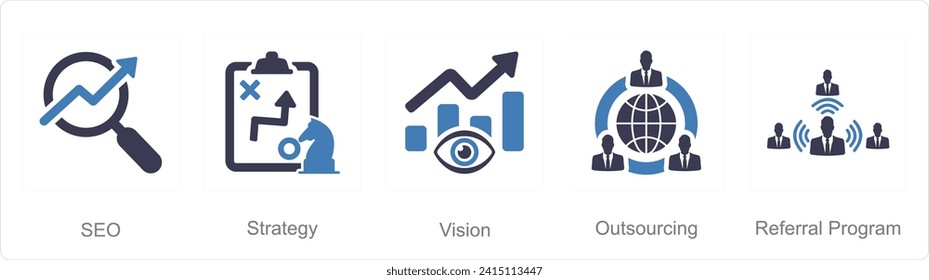 A set of 5 Increase Sale icons as seo, strategy, vision