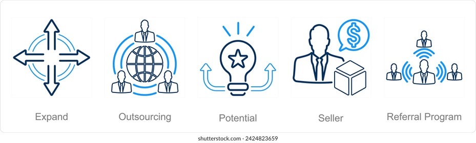 A set of 5 Increase Sale icons as expand, outsourcing, potential