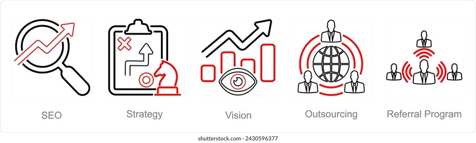A set of 5 Increase Sale icons as seo, strategy, vision
