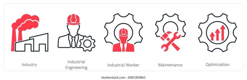 A set of 5 Industrial icons as industry, industrial engineering, industrial worker