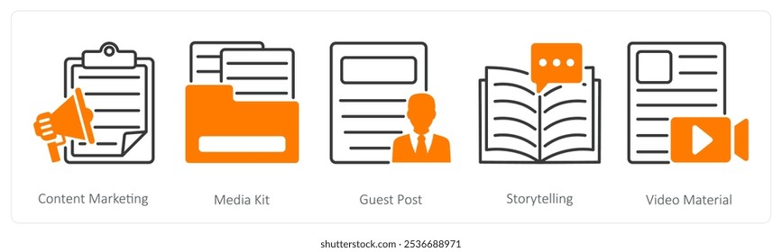 A set of 5 Influencer icons as content marketing, media kit, guest post