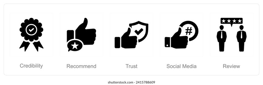 Un conjunto de 5 iconos de Influencer como credibilidad, recompensa, confianza