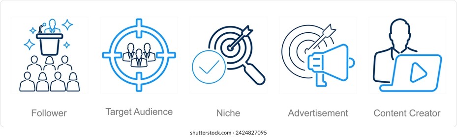 A set of 5 Influencer icons as follower, target audience