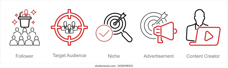 A set of 5 Influencer icons as follower, target audience