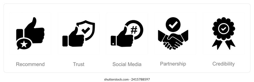 A set of 5 Influencer icons as recommend, trust, social media