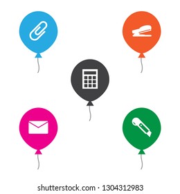 Set of 5 instruments icons set. Collection of cutter, paper clamp, stapler and other elements.