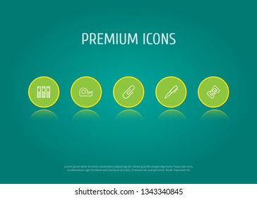 Set of 5 instruments icons line style set. Collection of binder, clip, supplies and other elements.