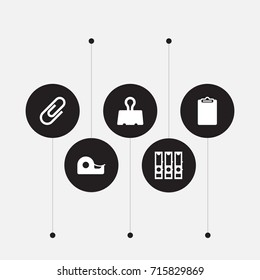 Set Of 5 Instruments Icons Set.Collection Of Clip, Paper  Clamp, Sticky And Other Elements.