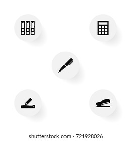 Set Of 5 Instruments Icons Set.Collection Of Binder, Ink, Puncher And Other Elements.