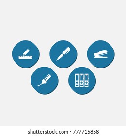 Set Of 5 Instruments Icons Set.Collection Of Ink, Binder, Highlighter And Other Elements.